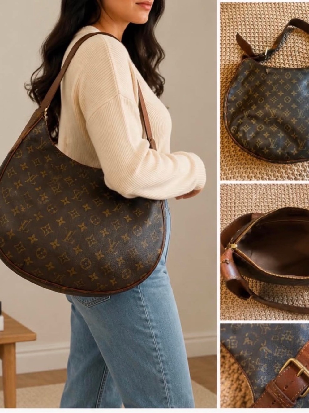 Louis Vuitton Monogram Crescent Shoulder Bag in Brown and Gold